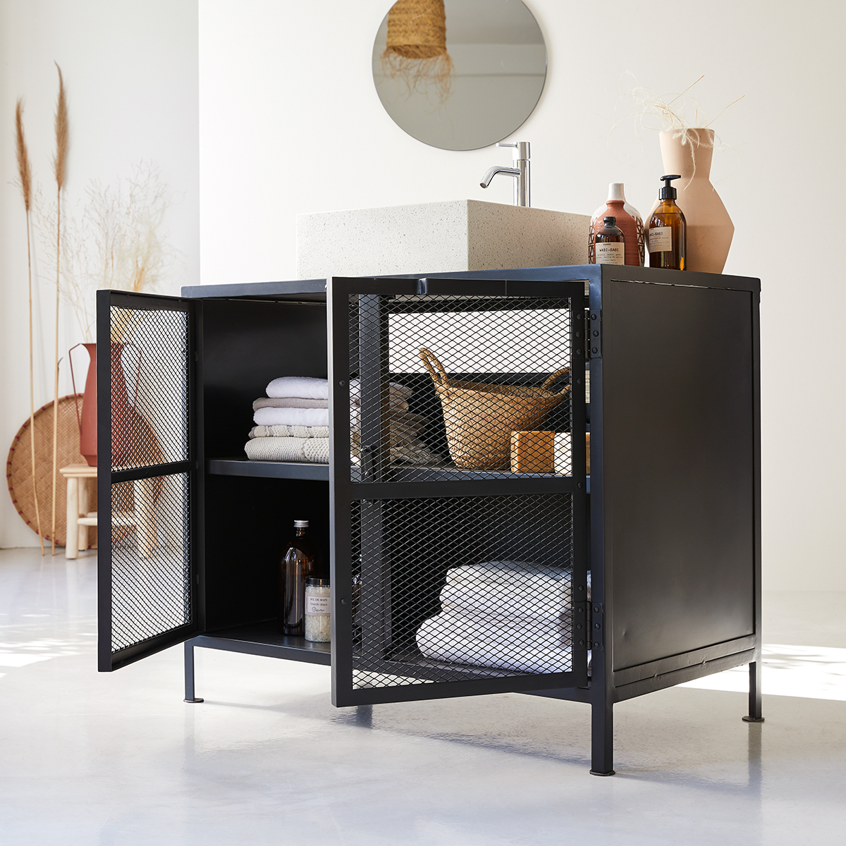 Romy metal and mango vanity cabinet 95 Romy metal and mango vanity cabinet 95