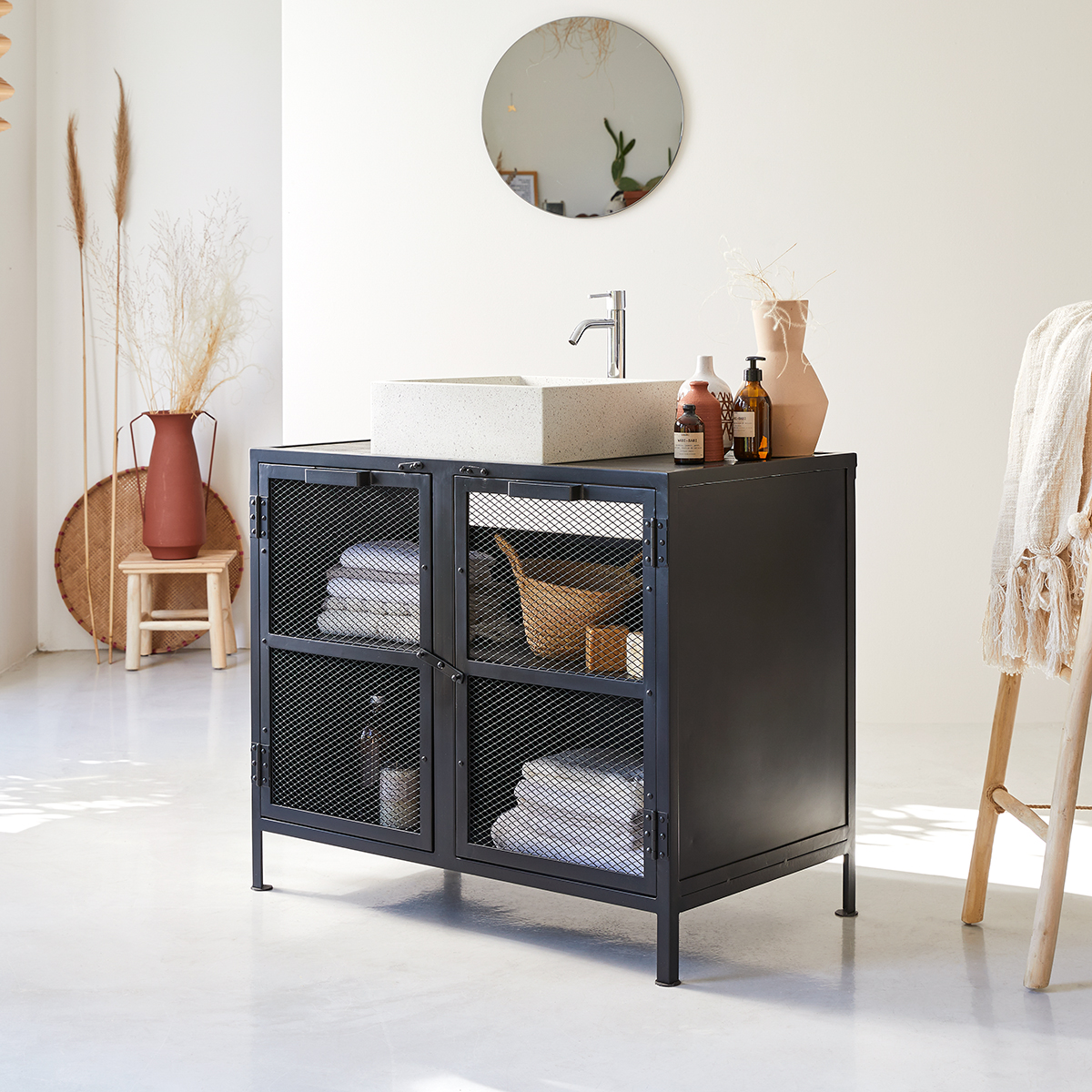 Romy metal and mango vanity cabinet 95 Romy metal and mango vanity cabinet 95
