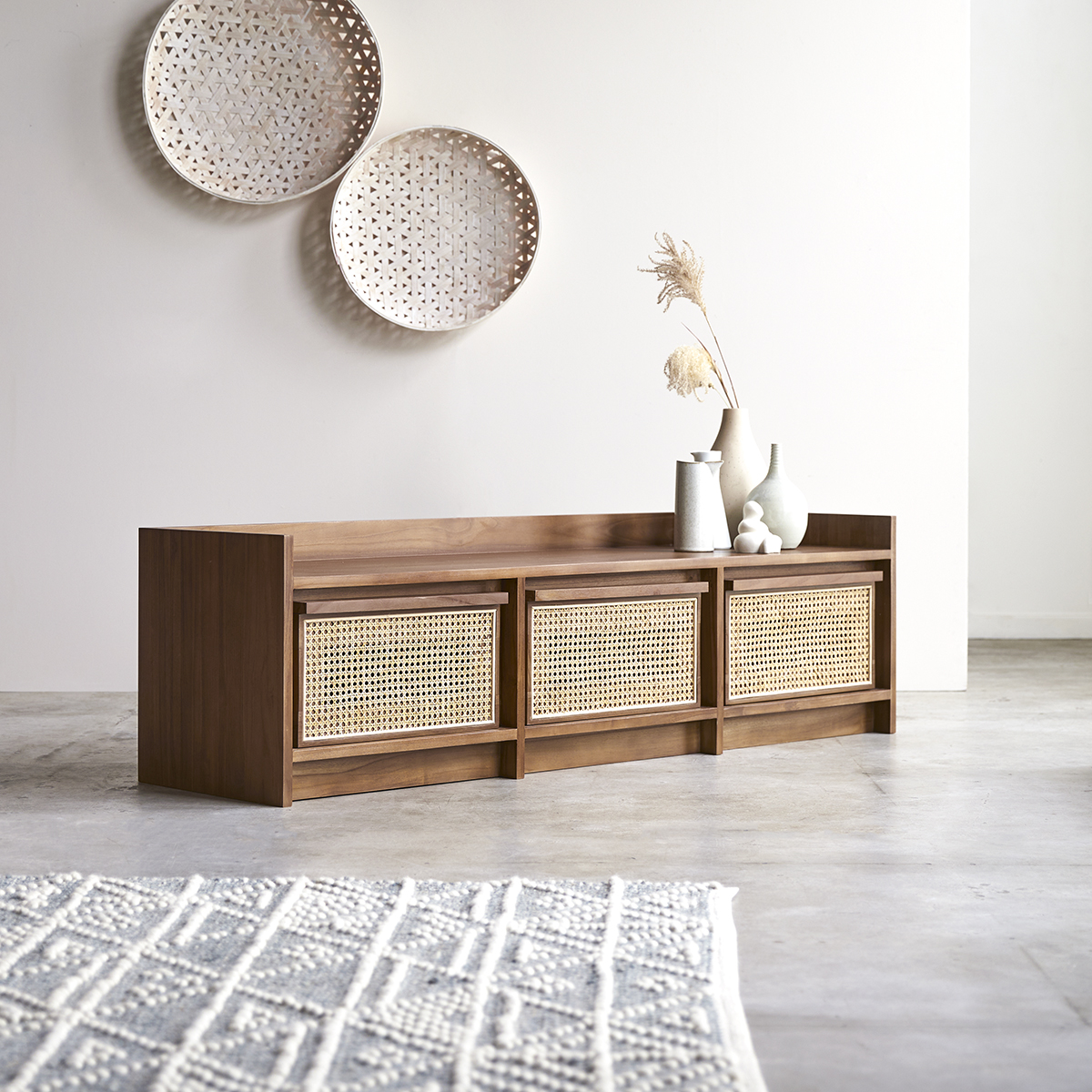 Roots 160 teak and canework TV unit Roots 160 teak and canework TV unit