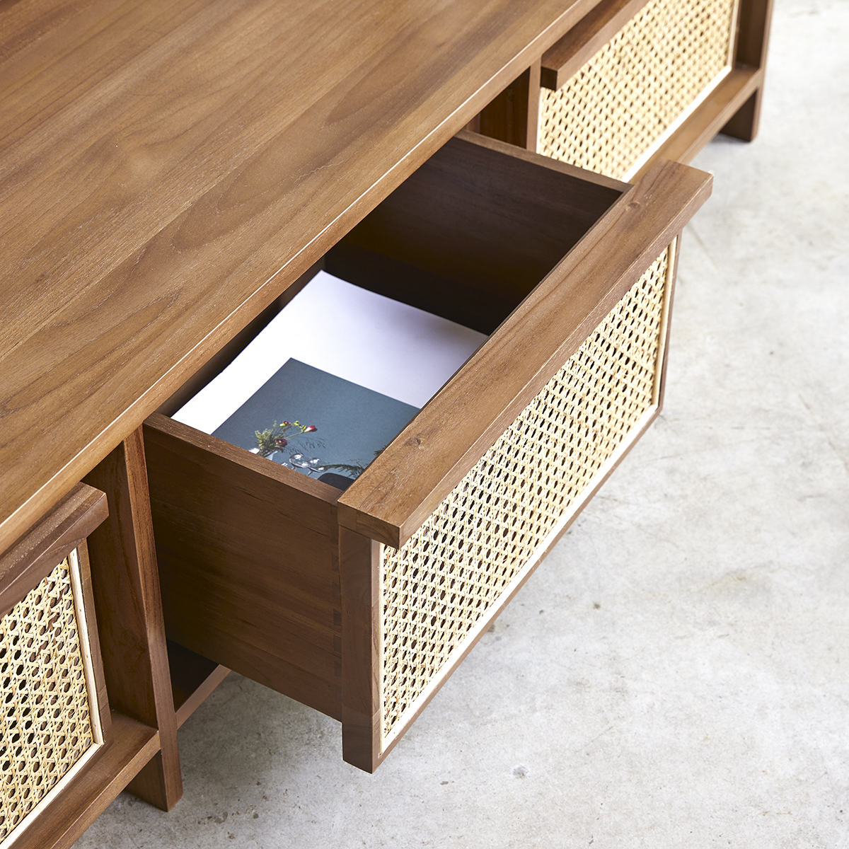 Roots 160 teak and canework TV unit Roots 160 teak and canework TV unit
