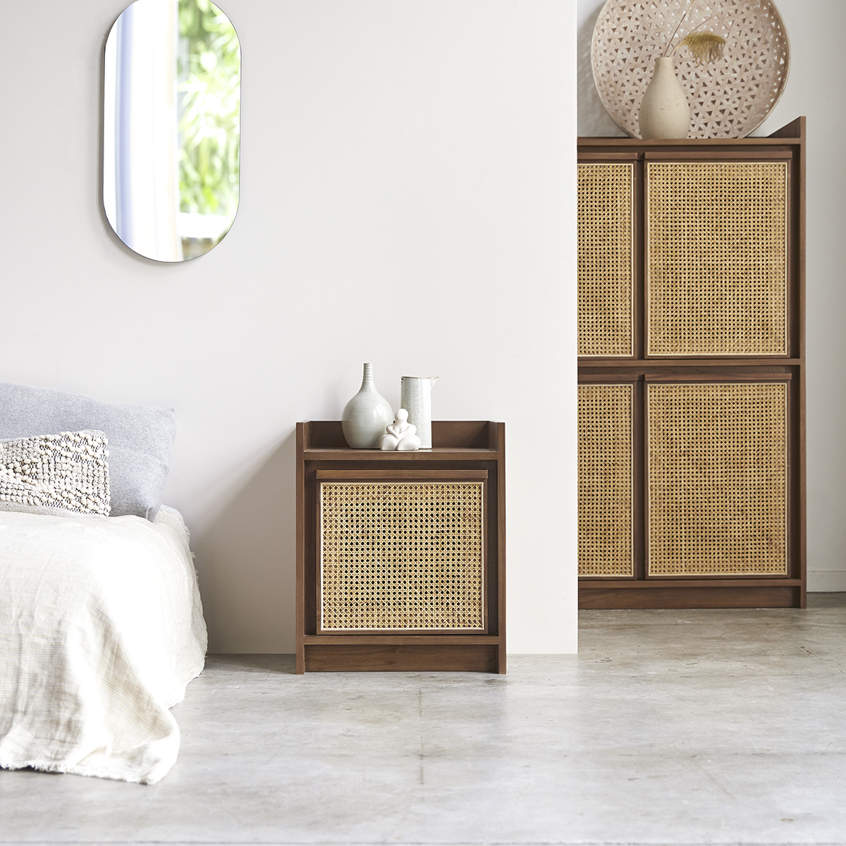 Roots solid teak and canework bedside table Roots solid teak and canework bedside table