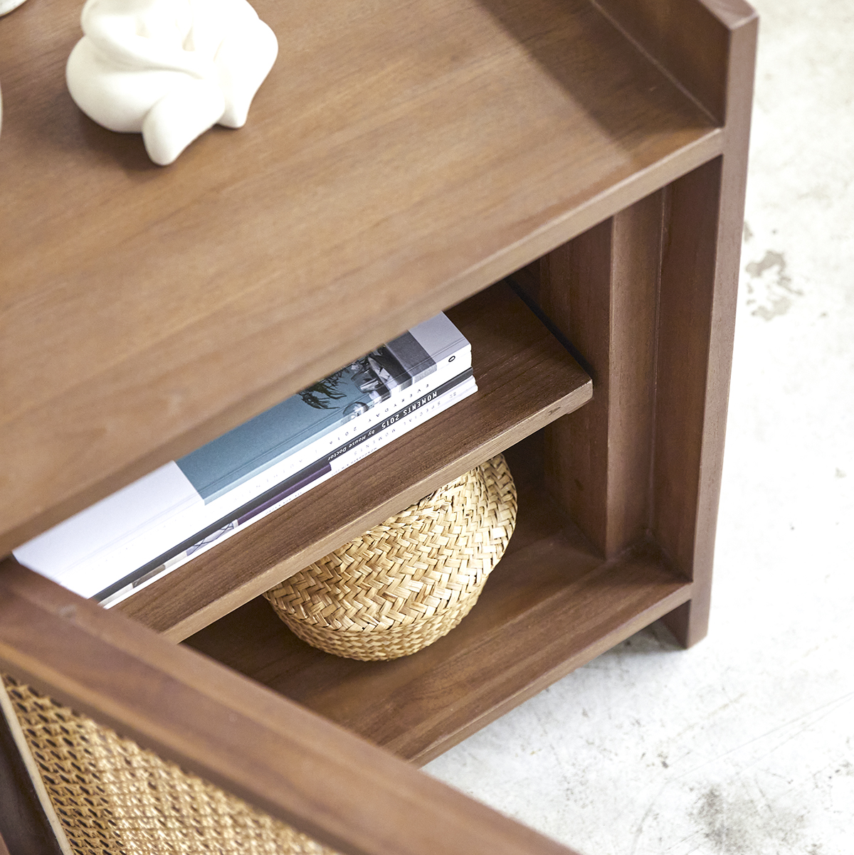 Roots solid teak and canework bedside table Roots solid teak and canework bedside table