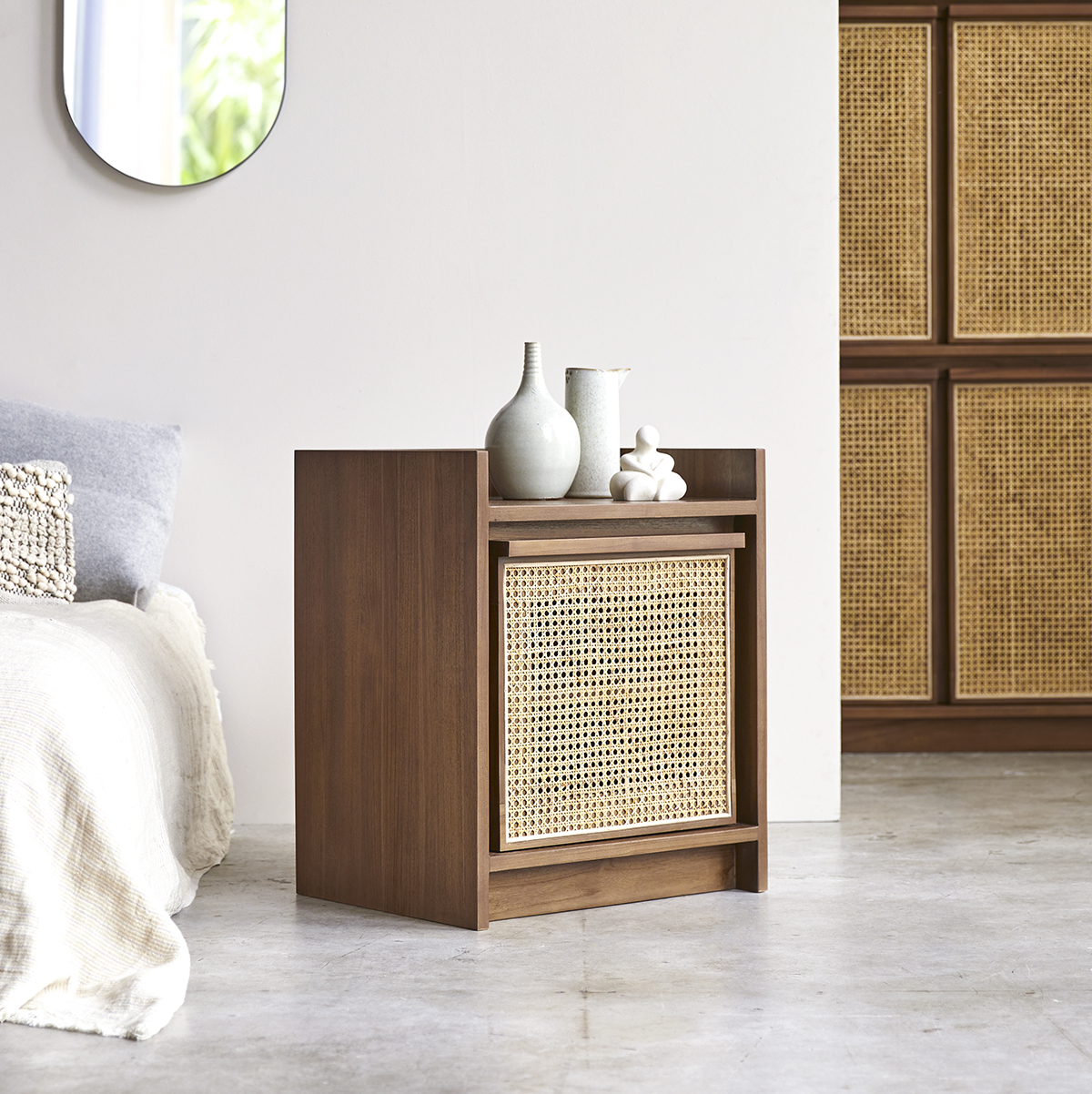 Roots solid teak and canework bedside table Roots solid teak and canework bedside table