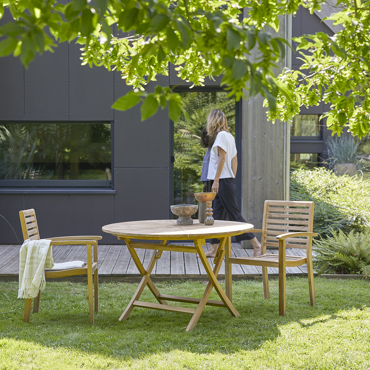 Salon de jardin rond en teck 120 Andria 2 fauteuils Salon de jardin rond en teck 120 Andria 2 fauteuils