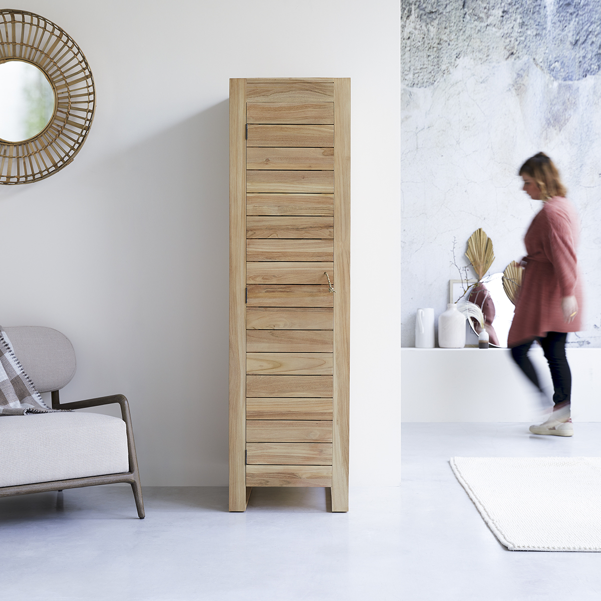 Schmaler Schrank aus massives Teakholz 180 Minimalys Schmaler Schrank aus massives Teakholz 180 Minimalys