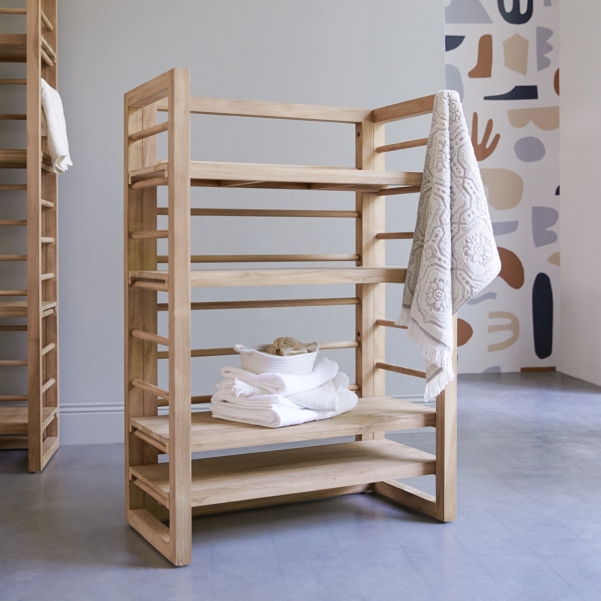 Sera solid teak bathroom shelving unit 115 Sera solid teak bathroom shelving unit 115