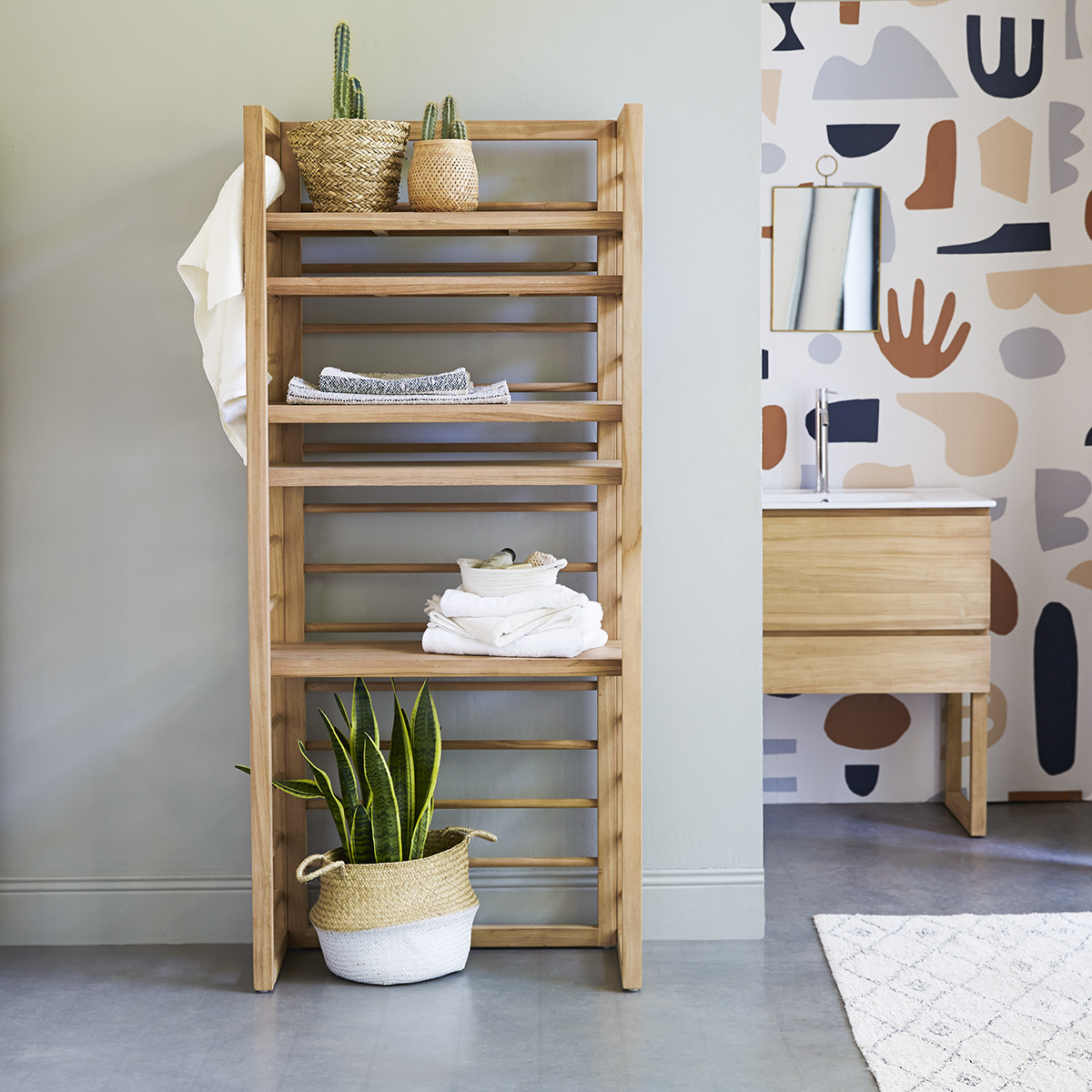 Sera solid teak bathroom shelving unit 180 Sera solid teak bathroom shelving unit 180