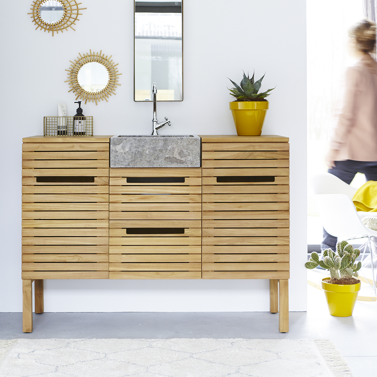 Slats solid teak and Marble Wash Unit 125 Slats solid teak and Marble Wash Unit 125