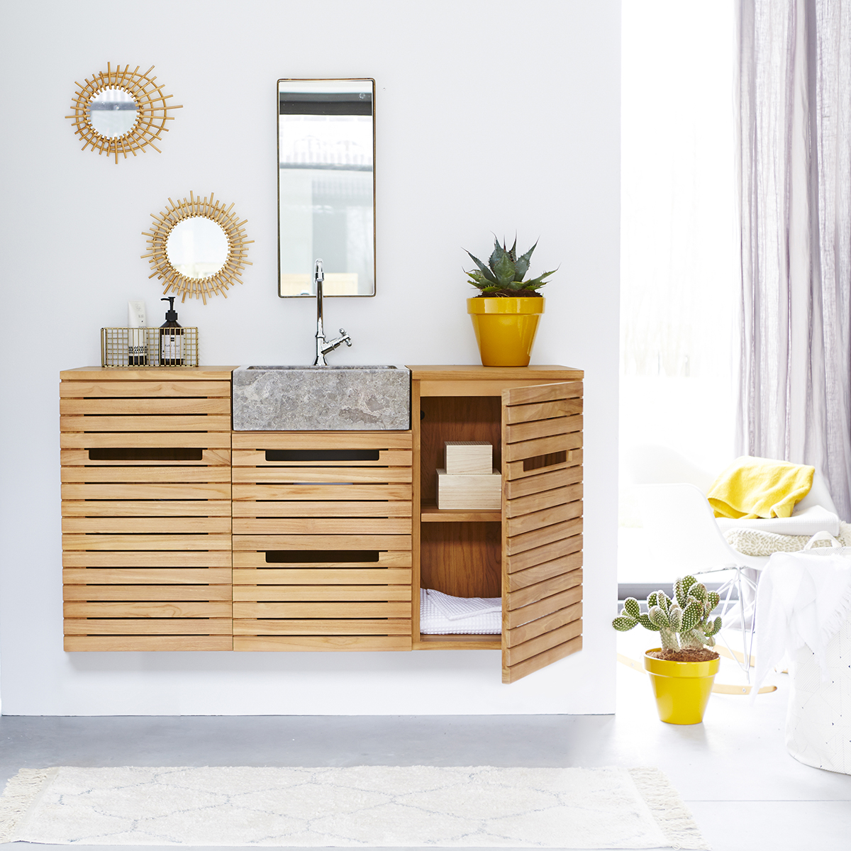Slats solid teak and Marble Wash Unit 125 Slats solid teak and Marble Wash Unit 125