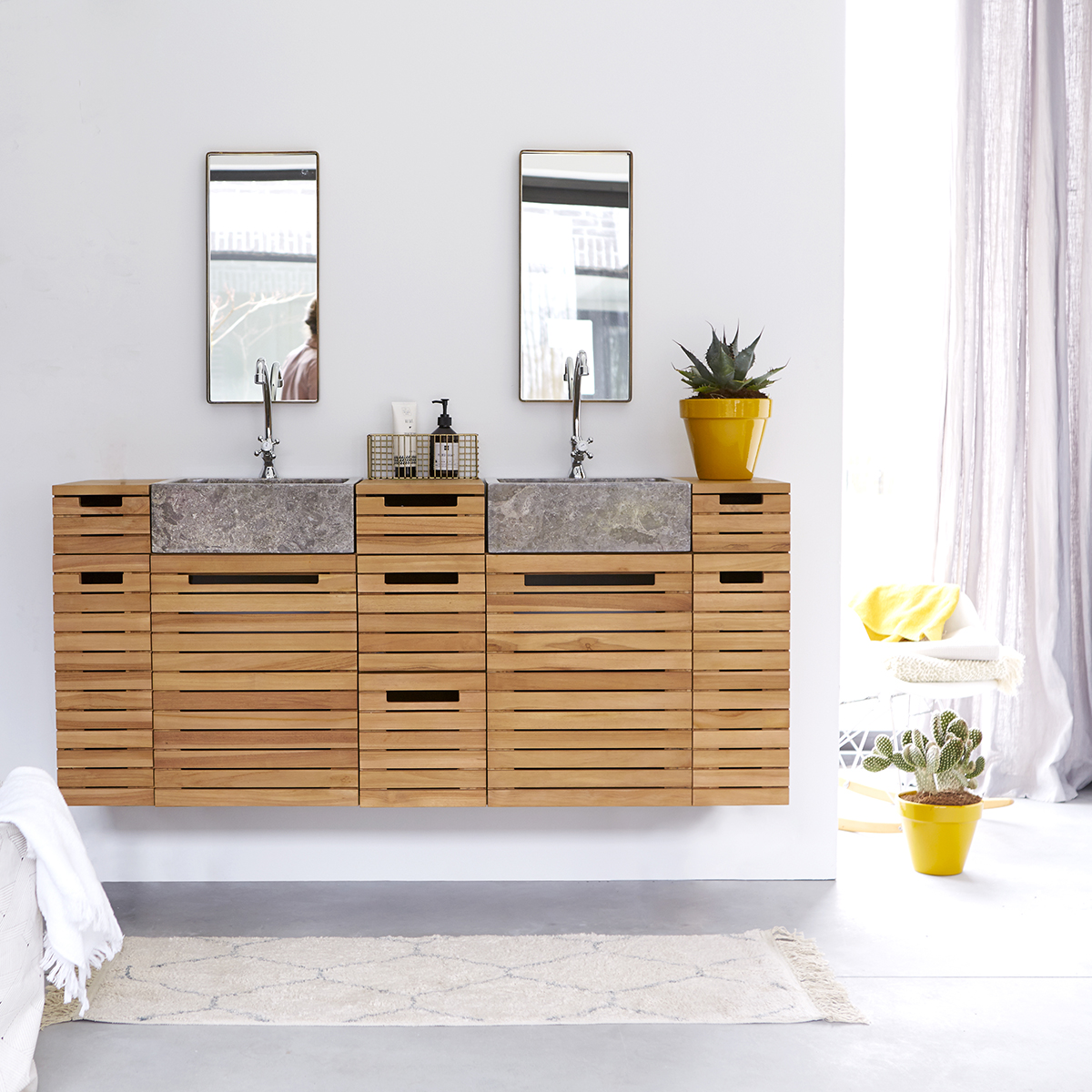 Slats solid teak and Marble Wash Unit 150 Slats solid teak and Marble Wash Unit 150