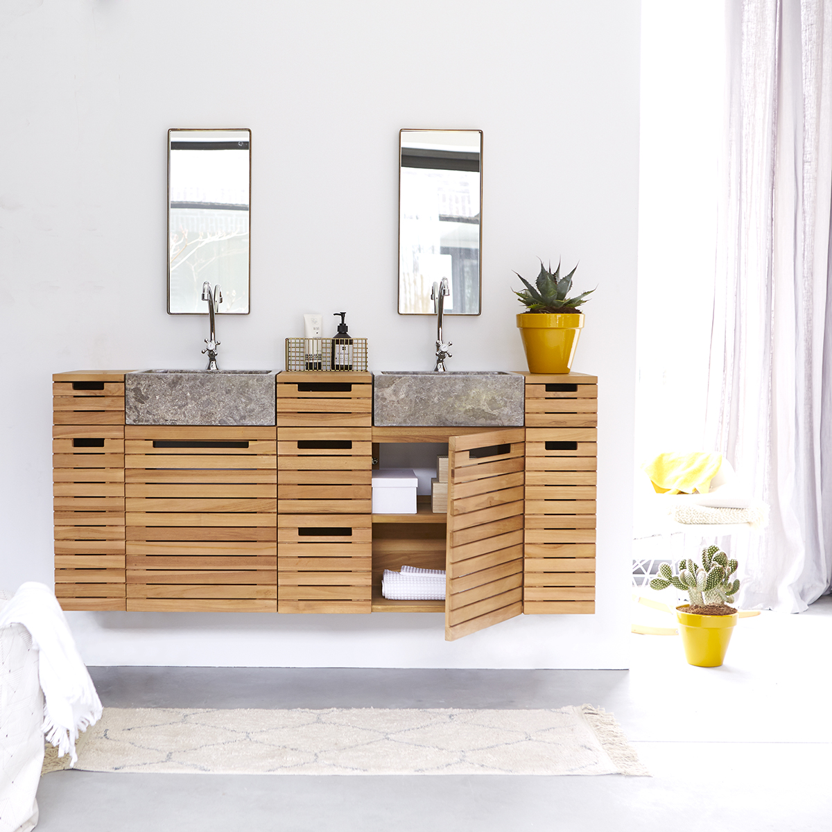 Slats solid teak and Marble Wash Unit 150 Slats solid teak and Marble Wash Unit 150