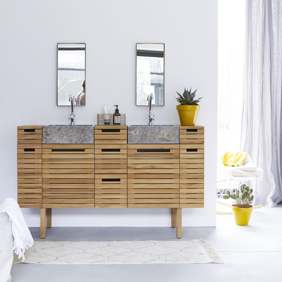 Slats solid teak and Marble Wash Unit 150 Slats solid teak and Marble Wash Unit 150