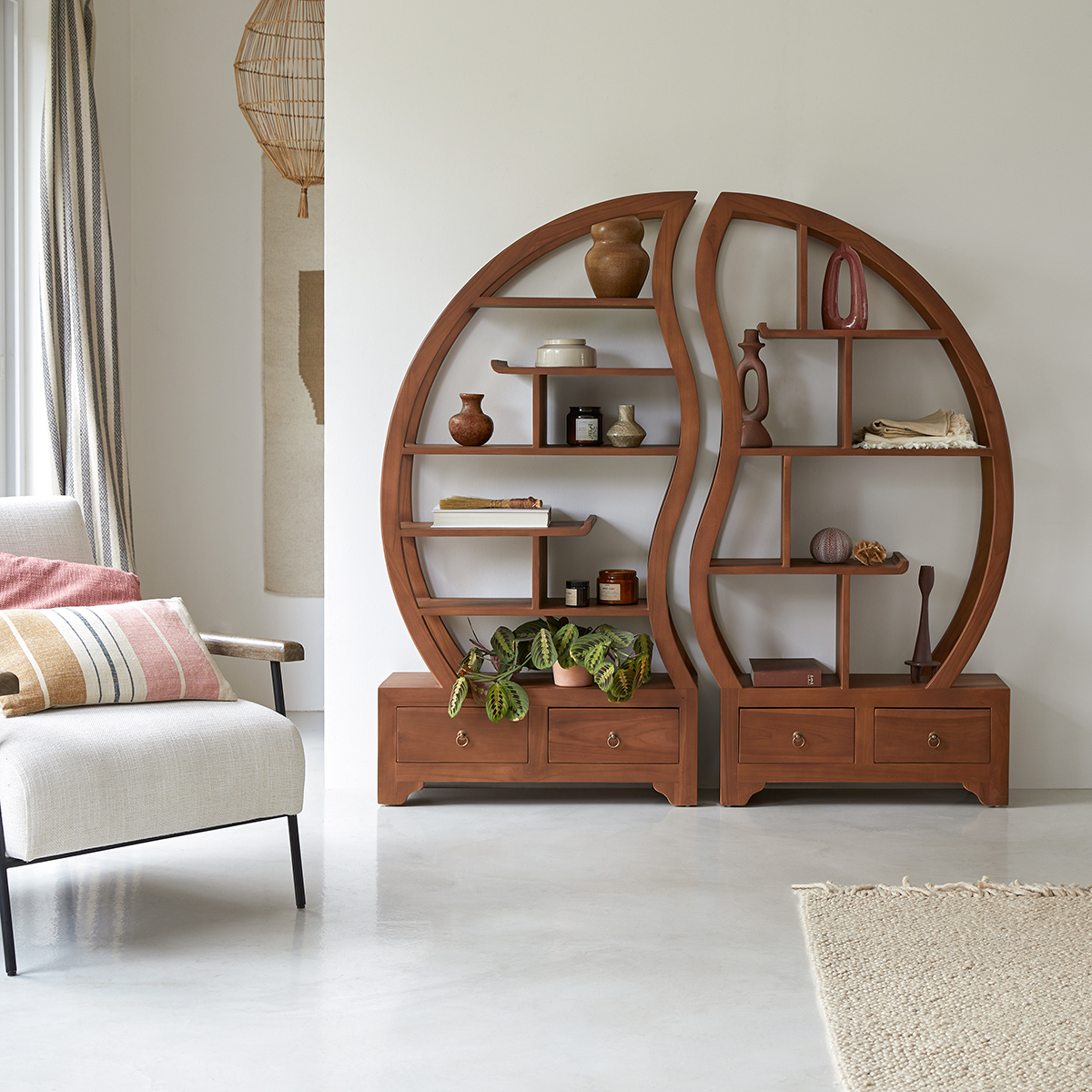 Sphère Bi Ying Yang solid teak Bookshelf 155x155 Sphère Bi Ying Yang solid teak Bookshelf 155x155