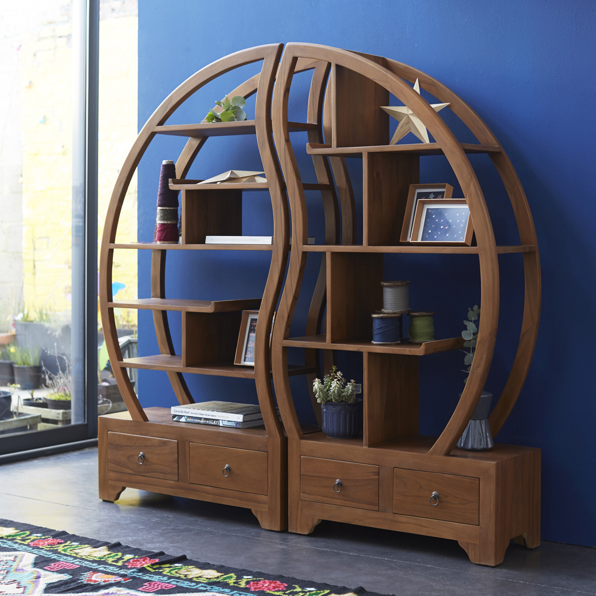 Sphère Bi Ying Yang solid teak Bookshelf 155x155 Sphère Bi Ying Yang solid teak Bookshelf 155x155