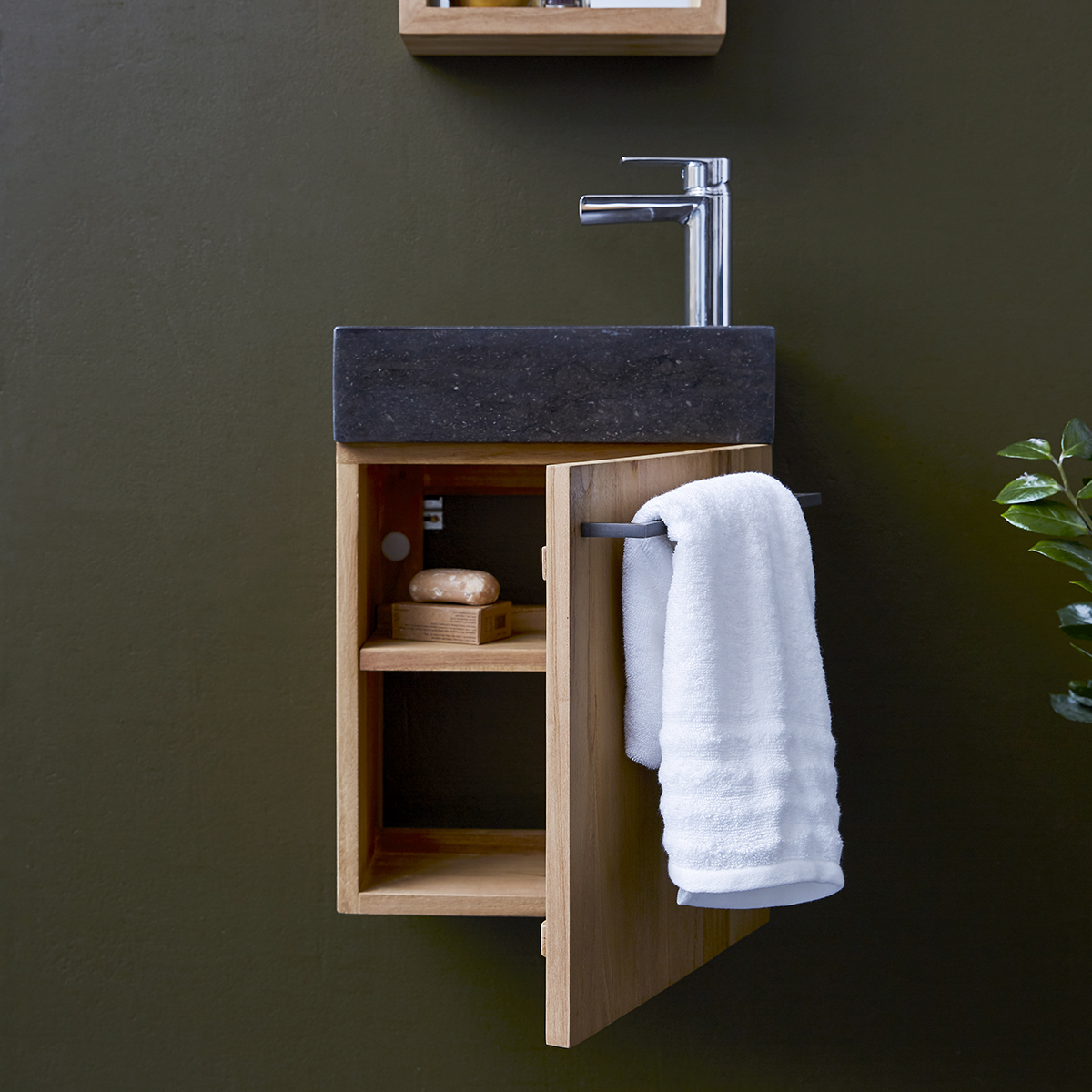 Stelle solid teak and Marble Vanity Cabinet Black Stelle solid teak and Marble Vanity Cabinet Black