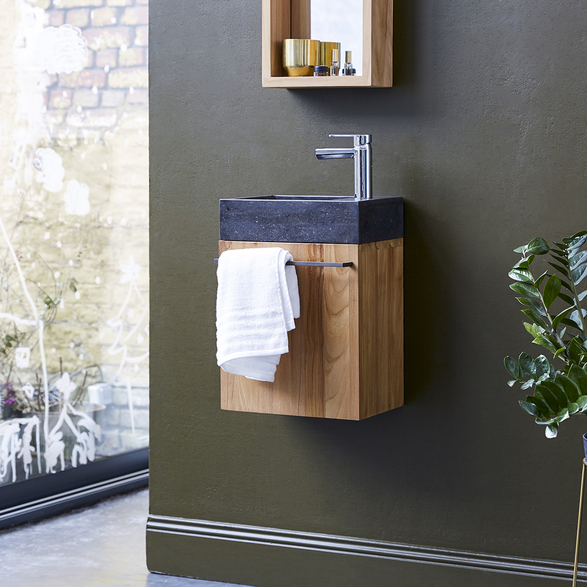 Stelle solid teak and Marble Vanity Cabinet Black Stelle solid teak and Marble Vanity Cabinet Black