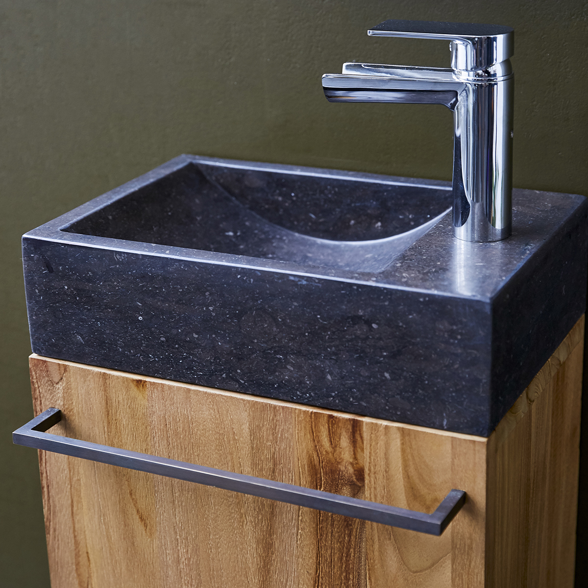 Stelle solid teak and Marble Vanity Cabinet Black Stelle solid teak and Marble Vanity Cabinet Black