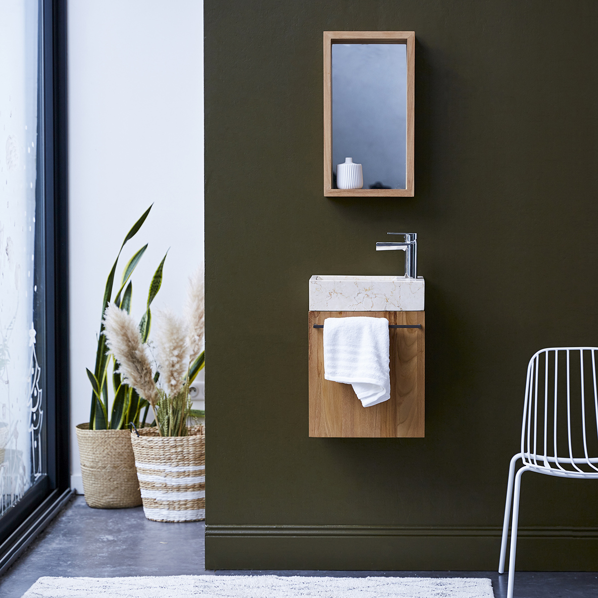 Stelle solid teak and Marble Vanity Cabinet Cream Stelle solid teak and Marble Vanity Cabinet Cream