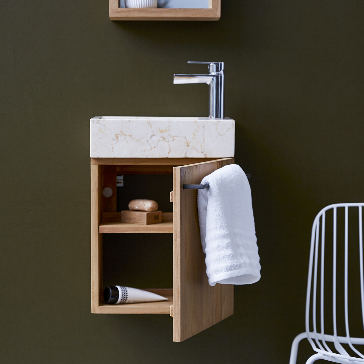 Stelle solid teak and Marble Vanity Cabinet Cream Stelle solid teak and Marble Vanity Cabinet Cream