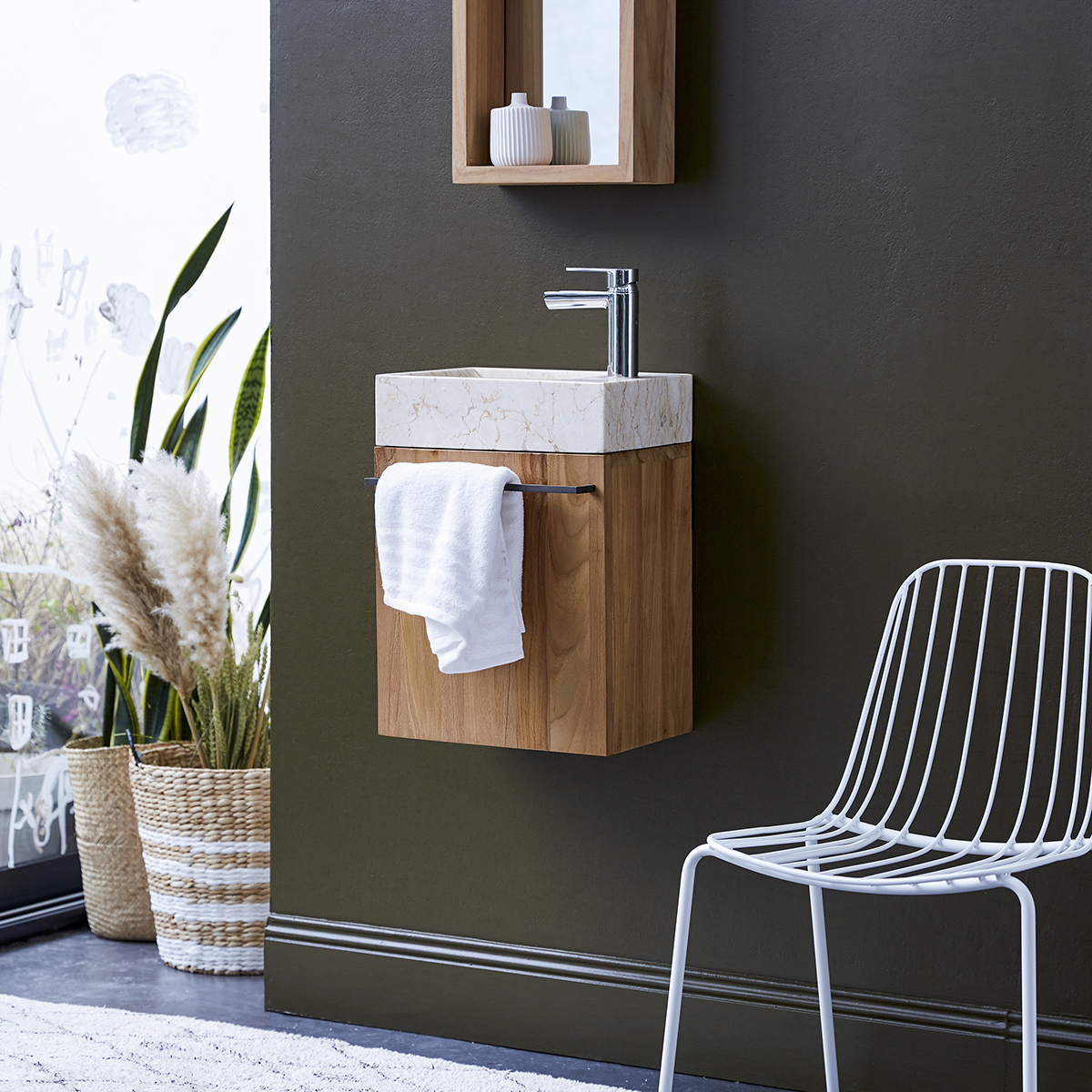 Stelle solid teak and Marble Vanity Cabinet Cream Stelle solid teak and Marble Vanity Cabinet Cream