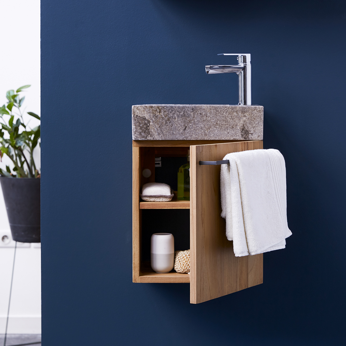 Stelle solid teak and Marble Vanity Cabinet Grey Stelle solid teak and Marble Vanity Cabinet Grey