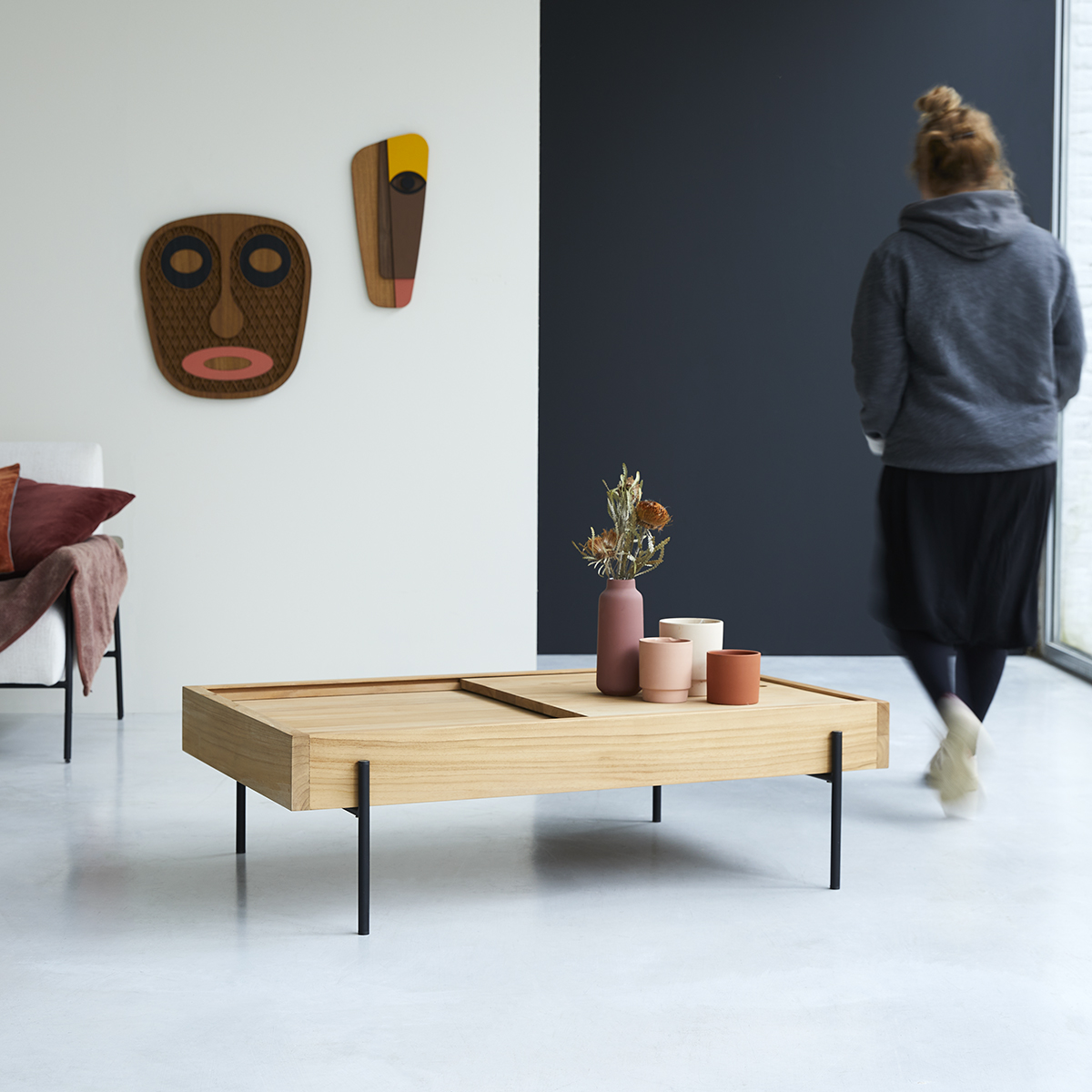 Table basse rangement en teck massif Honorine Table basse rangement en teck massif Honorine