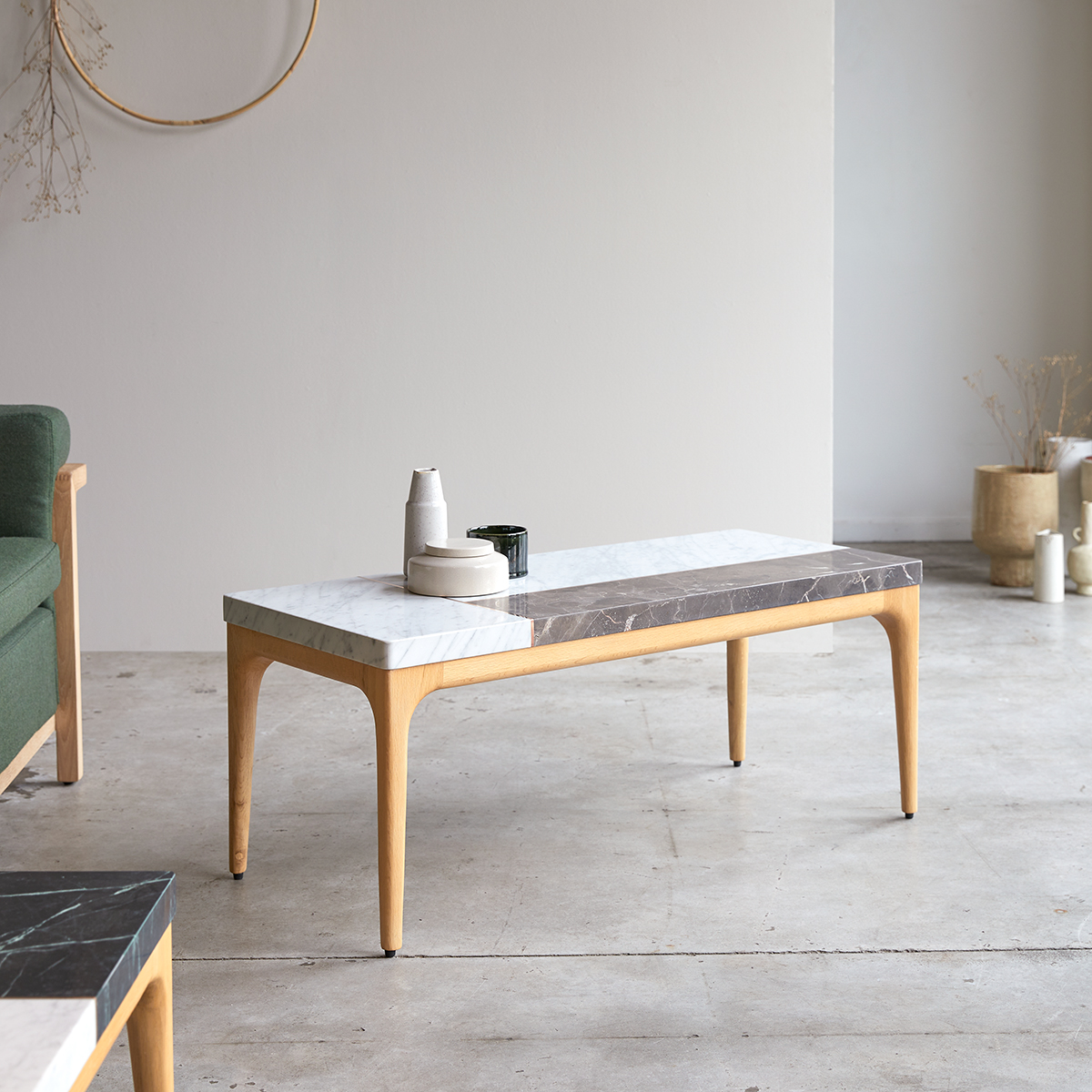 Table basse Stonepiet en chêne massif et marbre 111x48 Table basse Stonepiet en chêne massif et marbre 111x48
