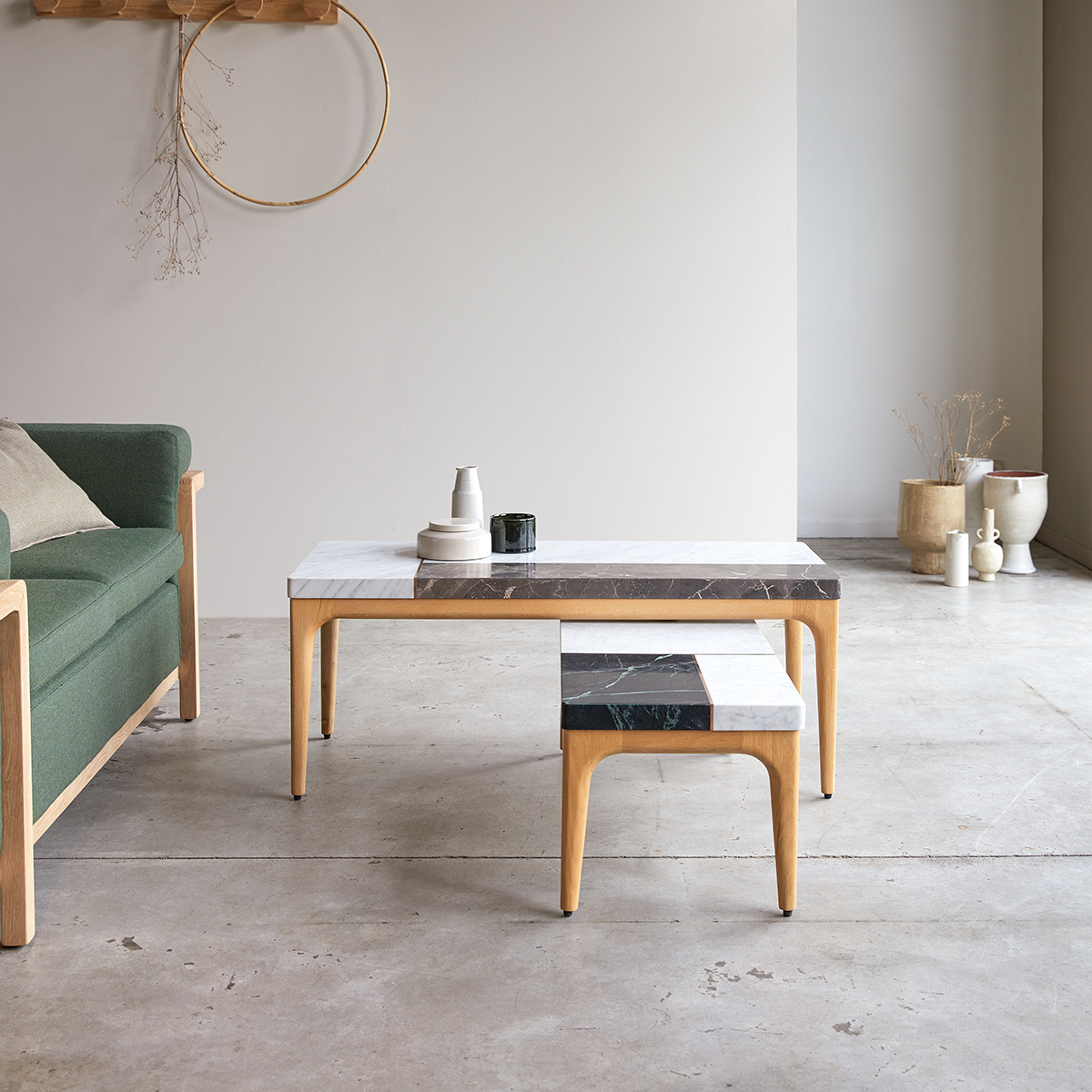 Table basse Stonepiet en chêne massif et marbre 111x48 Table basse Stonepiet en chêne massif et marbre 111x48