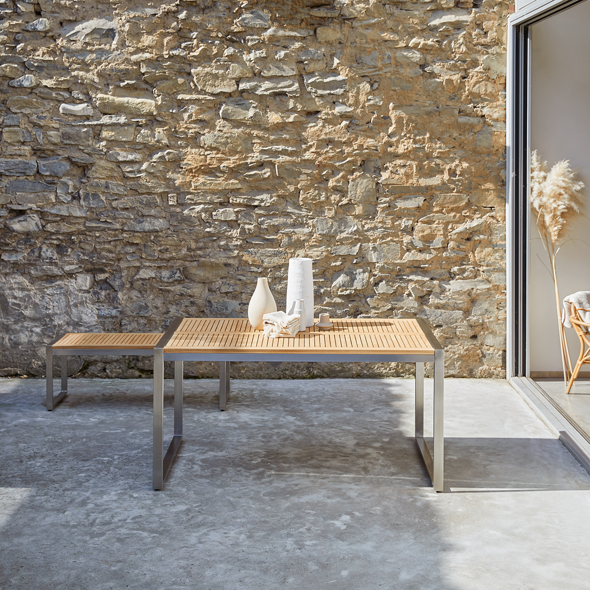 Table de jardin en teck massif et inox 150 Arno Table de jardin en teck massif et inox 150 Arno