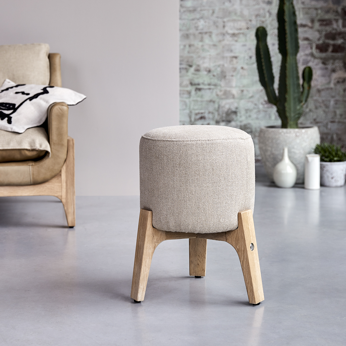 Tabouret Drum linen en chêne Tabouret Drum linen en chêne