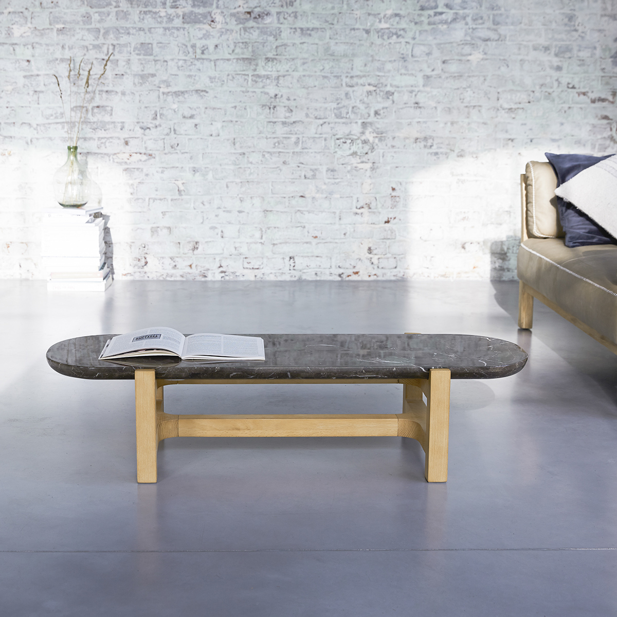 Tavolino in quercia massello e Marmo 130x45 Stoneleaf Tavolino in quercia massello e Marmo 130x45 Stoneleaf