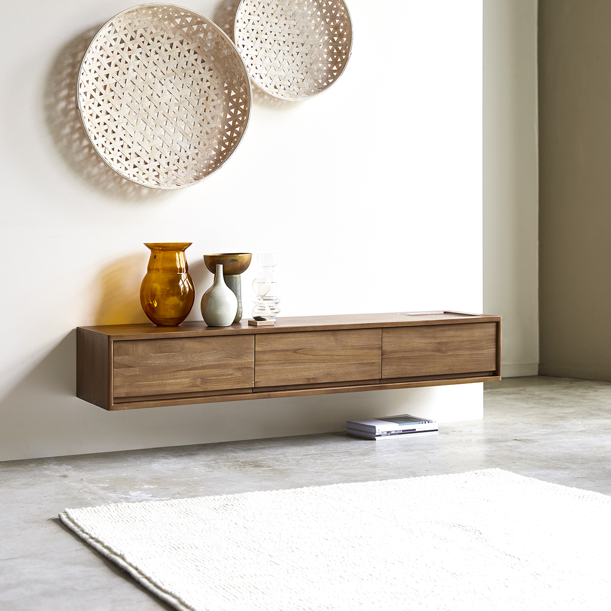 TV-Wandregal 160 Circa aus Teak 3 Schubladen TV-Wandregal 160 Circa aus Teak 3 Schubladen