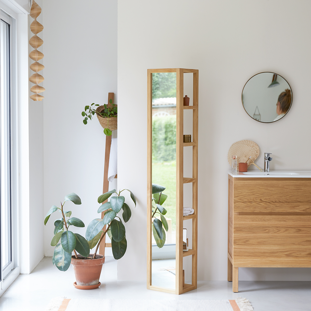 Twig solid teak Mirrored Column Shelf Unit 30 Twig solid teak Mirrored Column Shelf Unit 30