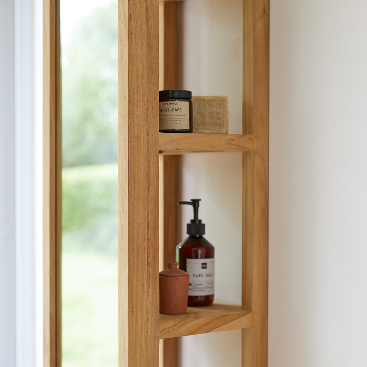 Twig solid teak Mirrored Column Shelf Unit 30 Twig solid teak Mirrored Column Shelf Unit 30