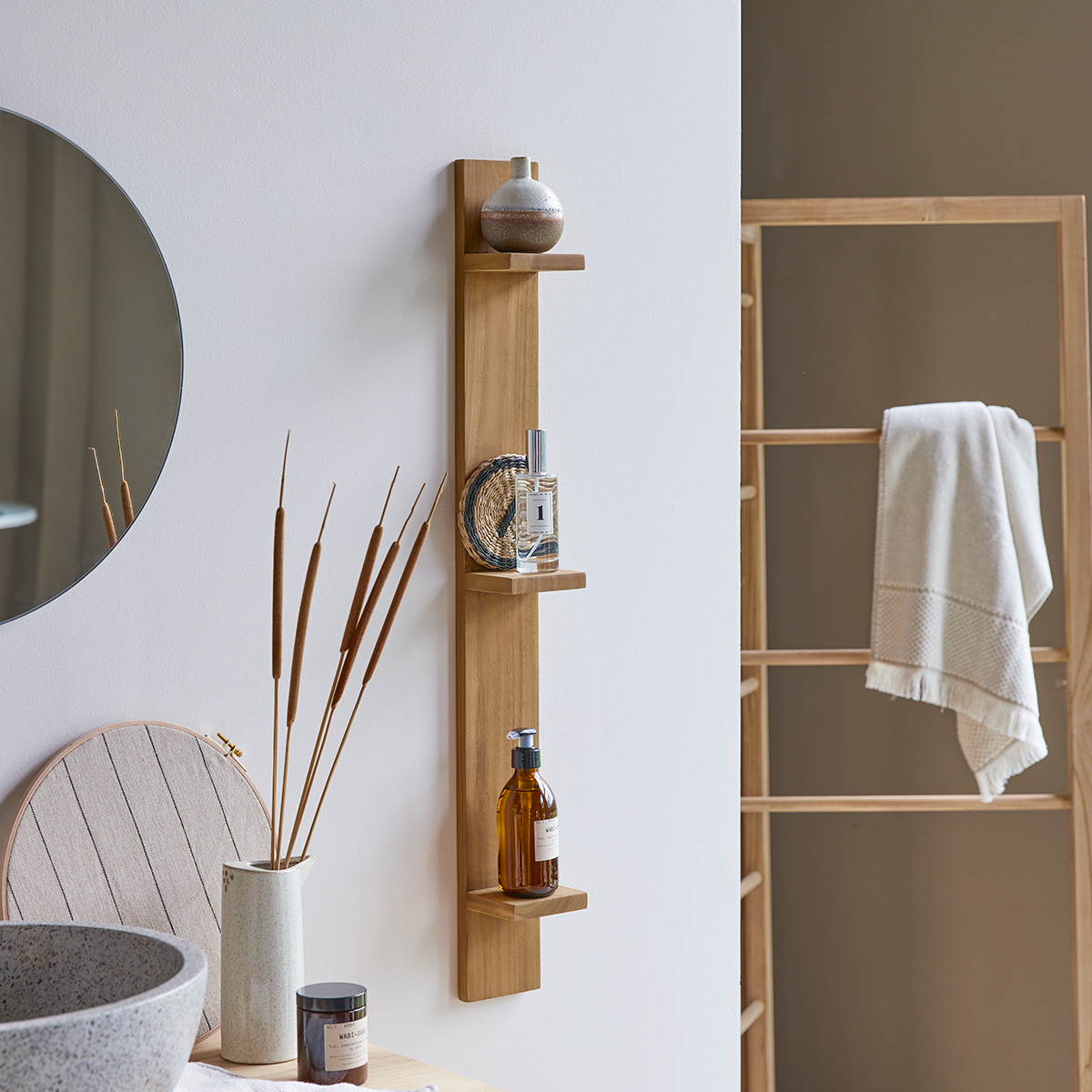 Vertical Teck Bahya Teak Bathroom Shelf Vertical Teck Bahya Teak Bathroom Shelf