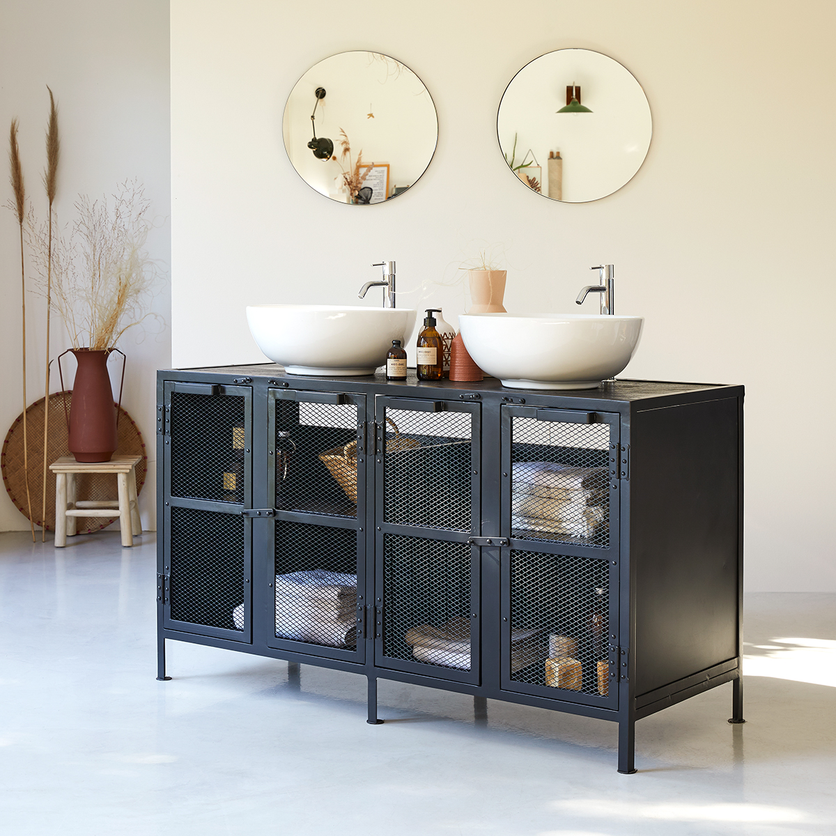 Waschtisch aus Metall und Mangoholz 140 Romy Waschtisch aus Metall und Mangoholz 140 Romy