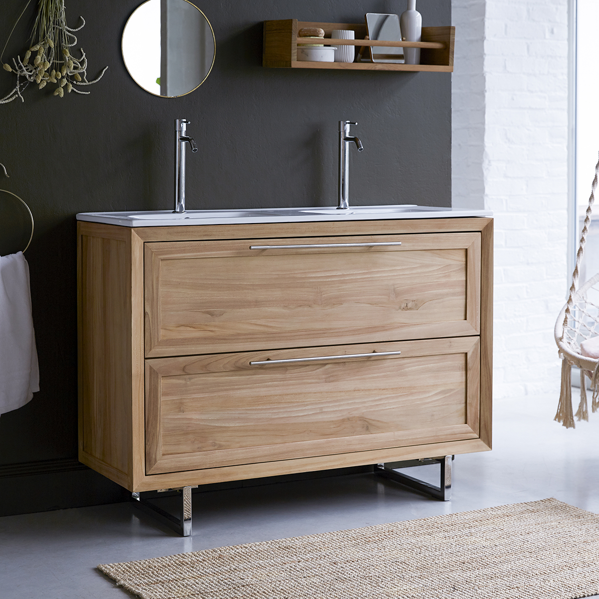 Wave solid teak and Ceramic Vanity Cabinet 120 Wave solid teak and Ceramic Vanity Cabinet 120
